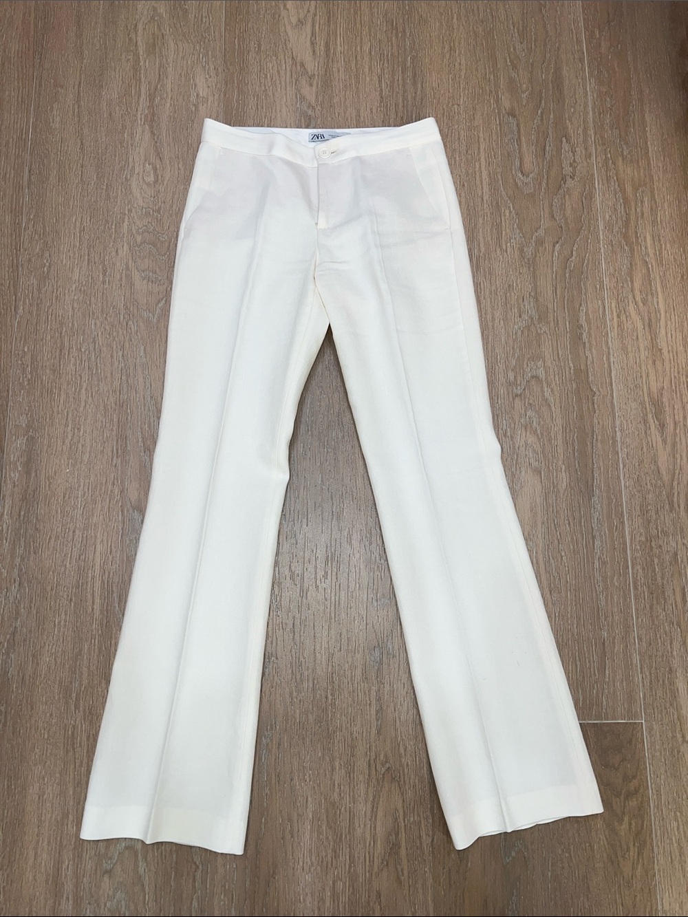 Zara Linen White Tailored Flare Pants